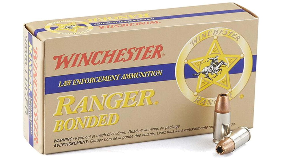 Winchester Ranger Bonded 9mm Luger 140 Grain Jacketed Hollow Point Brass Pistol Ammo, 50 Rounds, Q4392