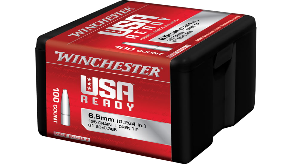 Winchester Rifle Bullets, .264/6.5mm Caliber, .264 Diameter, Open Tip, 125 grain, 100 Rounds, WBR65125