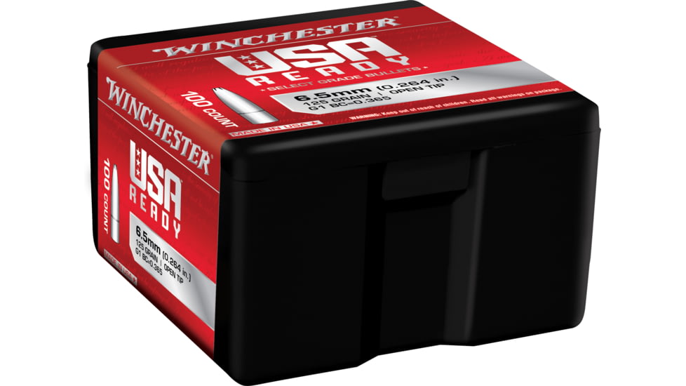 Winchester Rifle Bullets, .264/6.5mm Caliber, .264 Diameter, Open Tip, 125 grain, 100 Rounds, WBR65125