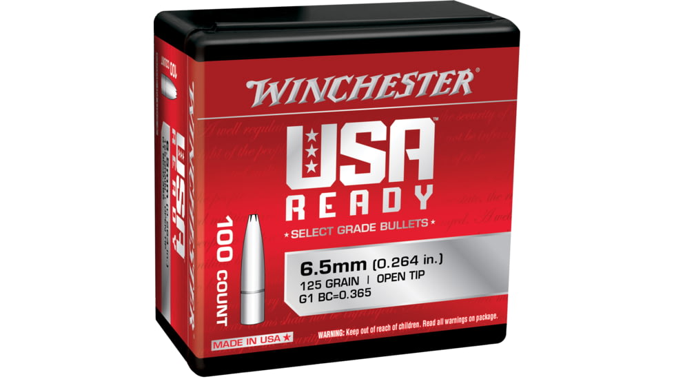 Winchester Rifle Bullets, .264/6.5mm Caliber, .264 Diameter, Open Tip, 125 grain, 100 Rounds, WBR65125