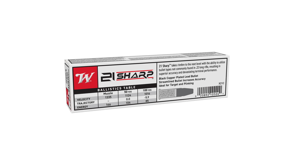 Winchester 21 Sharp 37 Grain Brass Cased Rimfire Ammo, 100 Round, X21C