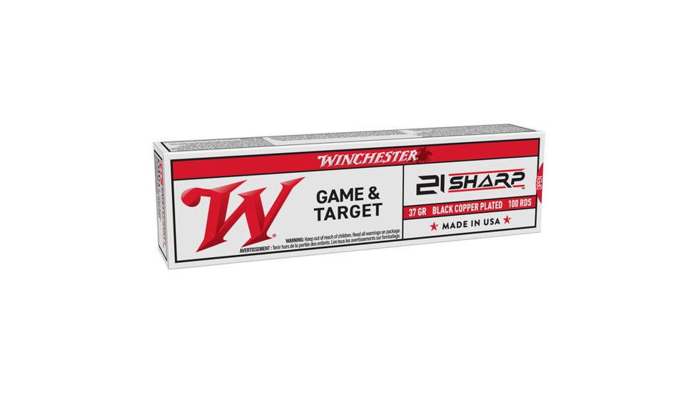 Winchester USA .21 Sharp 37 Grain Black Copper Plated Brass Cased Rimfire Ammo, 100 Rounds, X21C