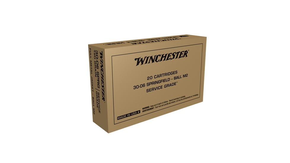 Winchester SERVICE GRADE .30-06 Springfield 150 grain Full Metal Jacket Centerfire Rifle Ammo, 100 Rounds, SG3006WAC