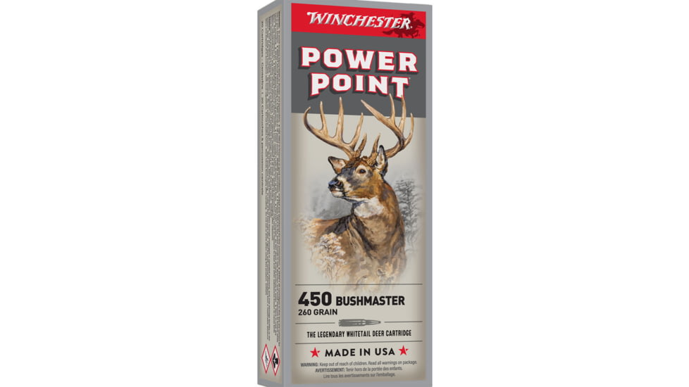 Winchester SPR X .450BM 260 Grain PP Brass Case Centerfire Rifle Ammo, 20RD, WINCX4501