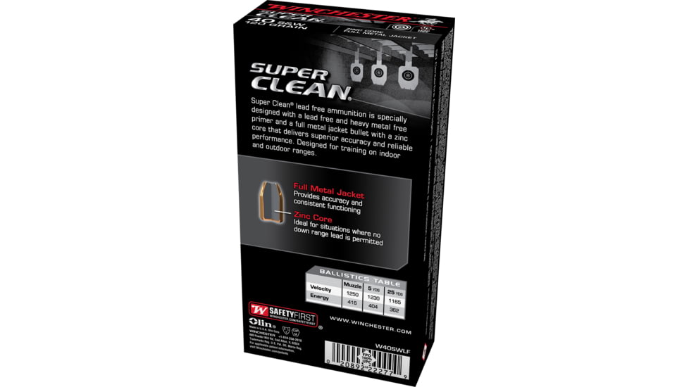 Winchester Super Clean .40 S&amp;W 120 grain Full Metal Jacket Centerfire Pistol Ammo, 50 Rounds, W40SWLF