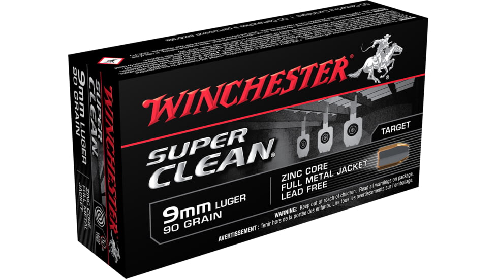 Winchester Super Clean 9 mm Luger 90 grain Full Metal Jacket Centerfire Pistol Ammo, 50 Rounds, W9MMLF