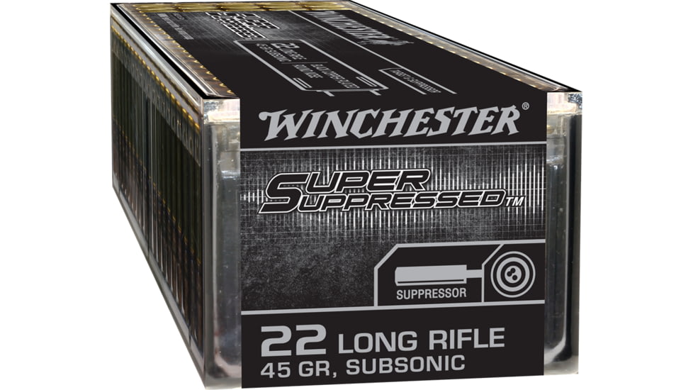 Winchester Super Suppressed .22 Long Rifle 45 grain Lead Round Nose Suppressed Rimfire Ammo, 100 Rounds, SUP22LR