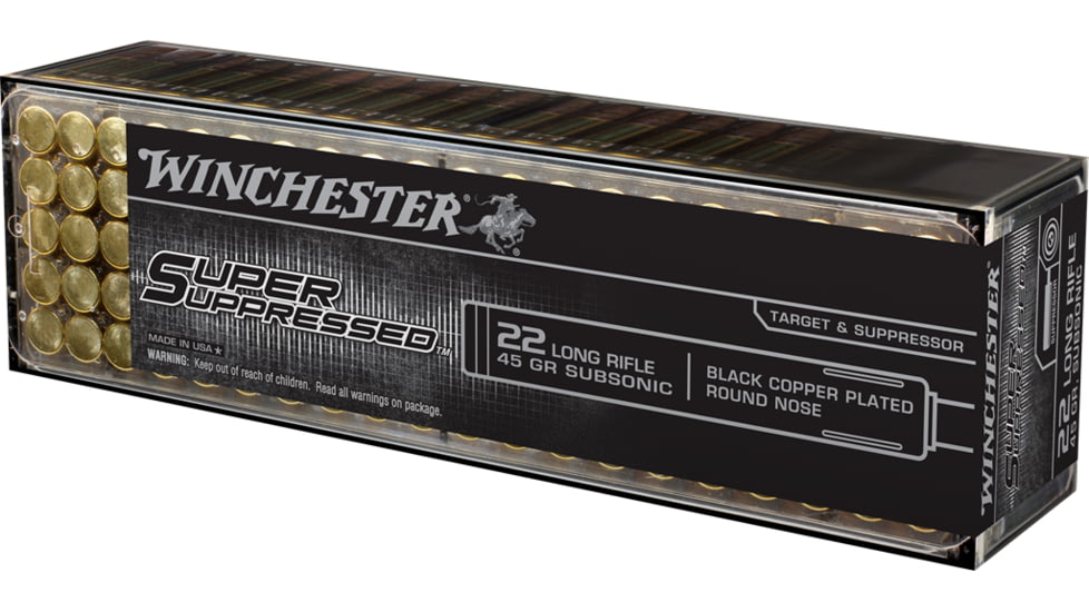 Winchester Super Suppressed .22 Long Rifle 45 grain Lead Round Nose Suppressed Rimfire Ammo, 100 Rounds, SUP22LR