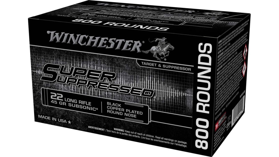 Winchester Super Suppressed .22 Long Rifle 45 Grain Subsonic Lead Round Nose Rimfire Ammo, 800 Rounds, SUP22LRB