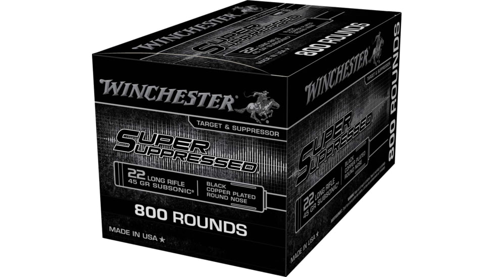 Winchester Super Suppressed .22 Long Rifle 45 Grain Subsonic Lead Round Nose Rimfire Ammo, 800 Rounds, SUP22LRB
