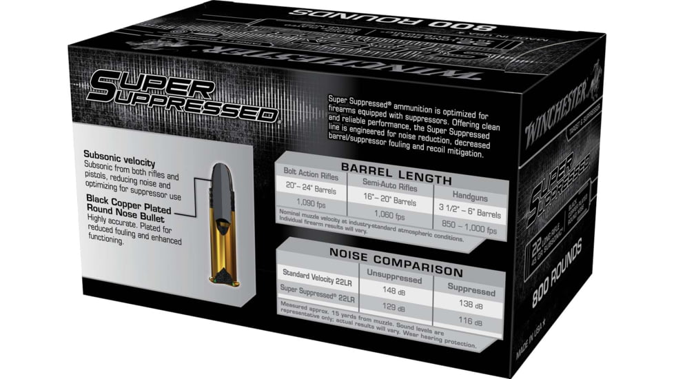 Winchester Super Suppressed .22 Long Rifle 45 Grain Subsonic Lead Round Nose Rimfire Ammo, 800 Rounds, SUP22LRB
