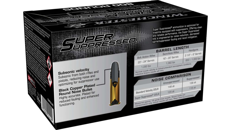 Winchester Super Suppressed .22 Long Rifle 45 Grain Subsonic Lead Round Nose Rimfire Ammo, 800 Rounds, SUP22LRB