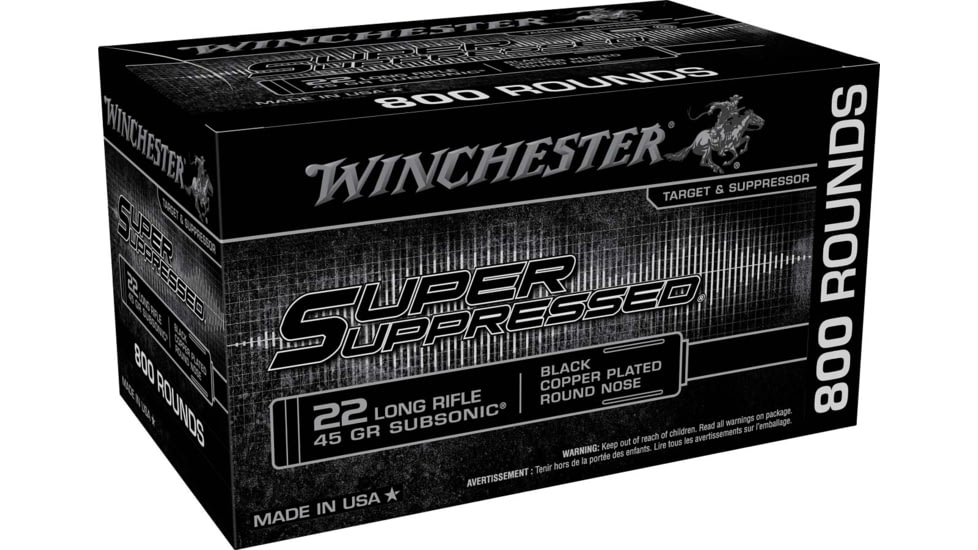 Winchester Super Suppressed .22 Long Rifle 45 Grain Subsonic Lead Round Nose Rimfire Ammo, 800 Rounds, SUP22LRB