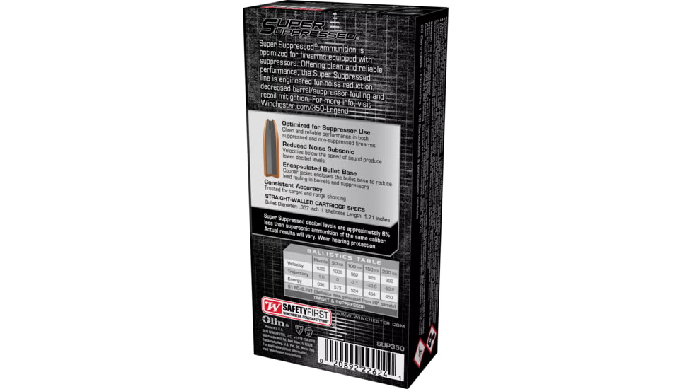 Winchester Super Suppressed .350 Legend 255 grain Subsonic Open Tip Range Centerfire Rifle Ammo, 20 Rounds, SUP350