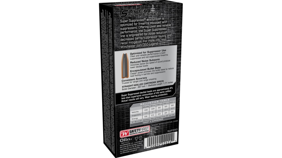 Winchester Super Suppressed .350 Legend 255 grain Subsonic Open Tip Range Centerfire Rifle Ammo, 20 Rounds, SUP350