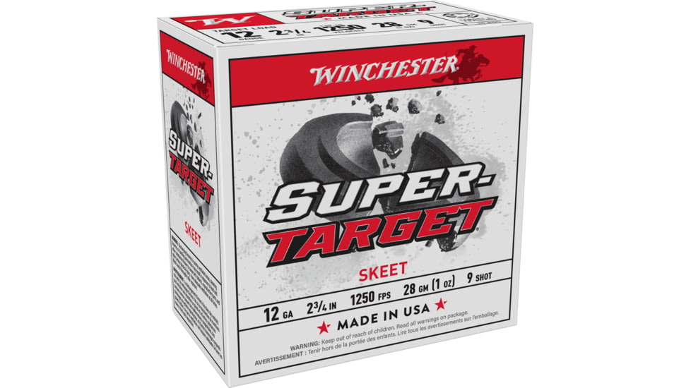 Winchester SUPER-TARGET 12 Gauge 1oz, 2.75in, 9 Shot Size, Shotgun Ammo, 25 Rounds, TRGT12509