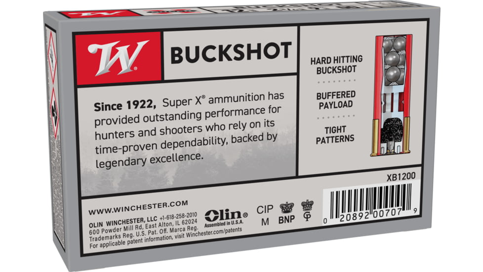 Winchester Super-X 12 Gauge 9 Pellet 2.75in Buckshot Shotgun Ammo, 25 Rounds, XB1200VP25