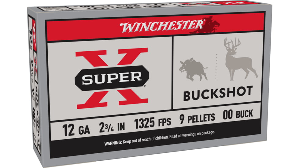 Winchester Super-X 12 Gauge 9 Pellet 2.75in Buckshot Shotgun Ammo, 25 Rounds, XB1200VP25