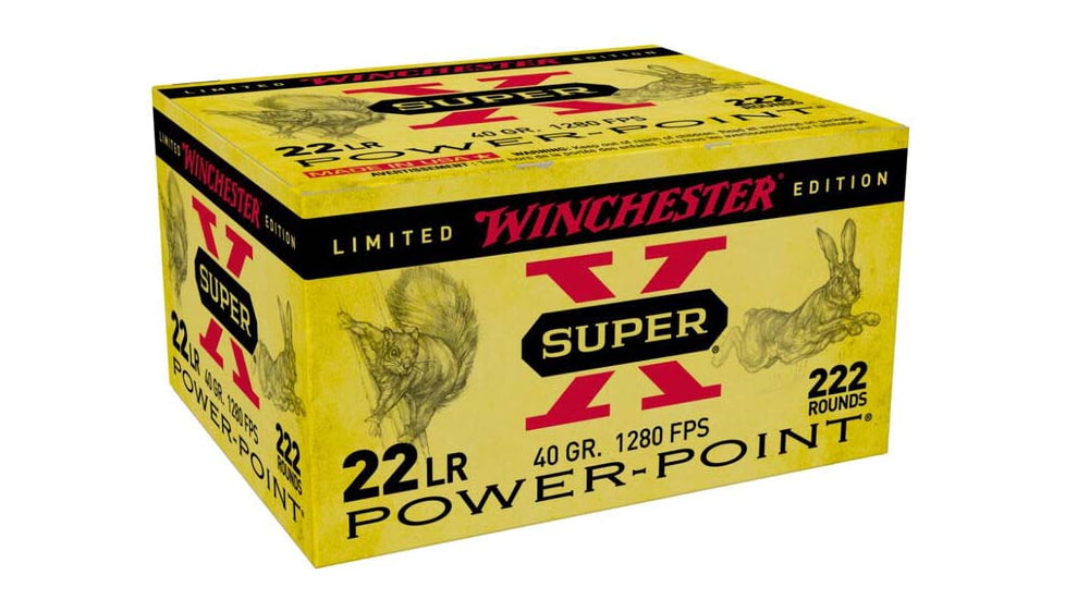 Winchester Super-X .22 Long Rifle 40 Grain Copper Plated Hollow Point Brass Cased Rimfire Ammo, 222 Rounds, X22LRPPB