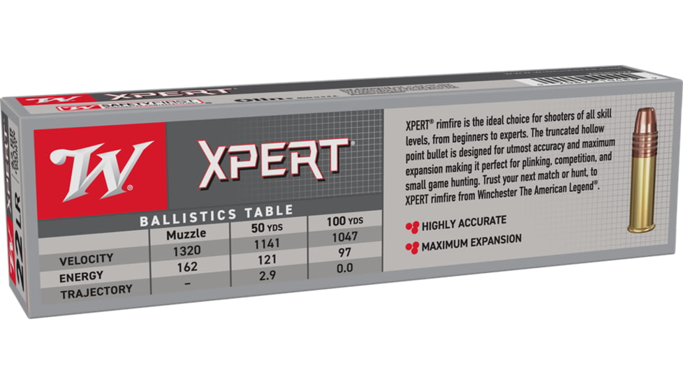 Winchester Super-X 22 Long Rifle 40 Grain Lead Round Nose Brass Cased Ammo, 100 Rounds, Xpert22X
