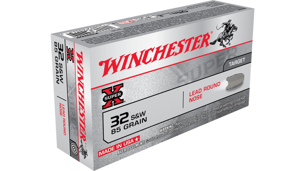 Winchester Super-X HANDGUN .32 S&amp;W 85 grain Lead Round Nose Brass Cased Centerfire Pistol Ammo, 50 Rounds, X32SWP