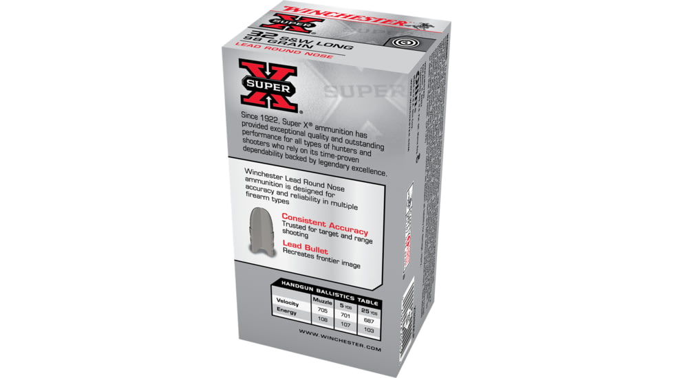 Winchester Super-X HANDGUN .32 S&amp;W 98 grain Lead Round Nose Centerfire Pistol Ammo, 50 Rounds, X32SWLP