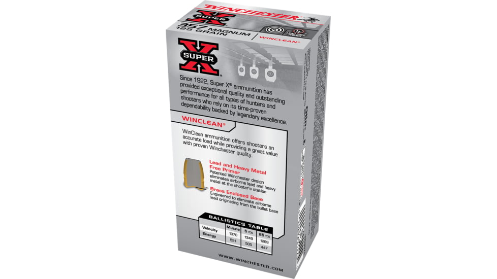 Winchester Super-X HANDGUN .357 Magnum 125 grain WinClean Enclosed Base Brass Cased Centerfire Pistol Ammo, 50 Rounds, WC3571