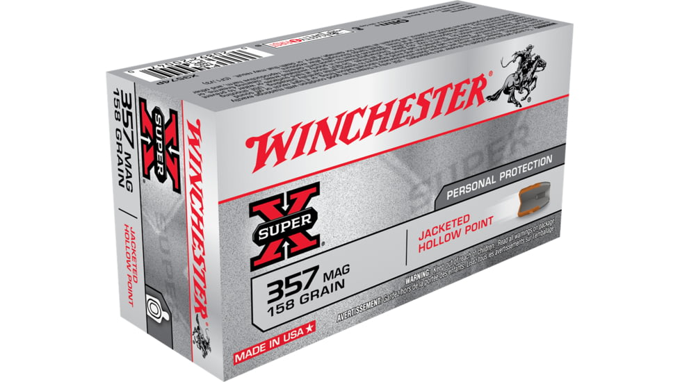 Winchester Super-X HANDGUN .357 Magnum 158 grain Jacketed Hollow Point Brass Cased Centerfire Pistol Ammo, 50 Rounds, X3574P