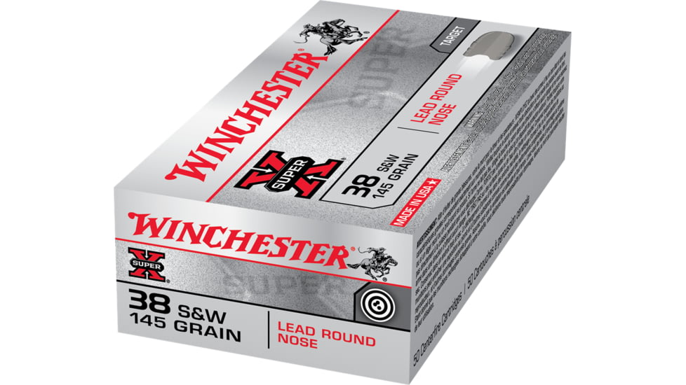 Winchester Super-X HANDGUN .38 Special 145 grain Lead Round Nose Brass Cased Centerfire Pistol Ammo, 50 Rounds, X38SWP