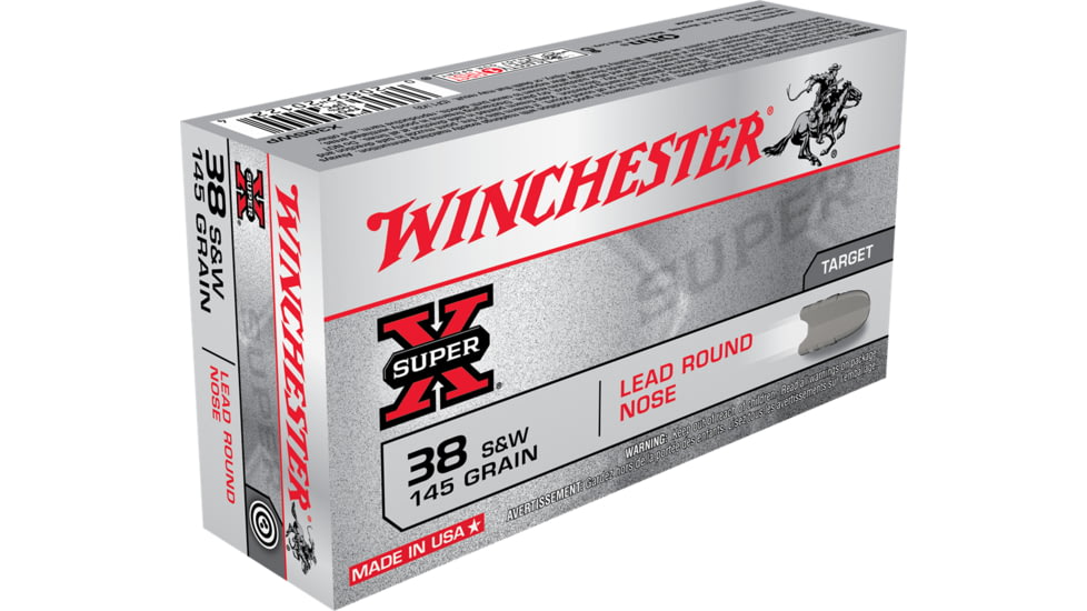 Winchester Super-X HANDGUN .38 Special 145 grain Lead Round Nose Brass Cased Centerfire Pistol Ammo, 50 Rounds, X38SWP