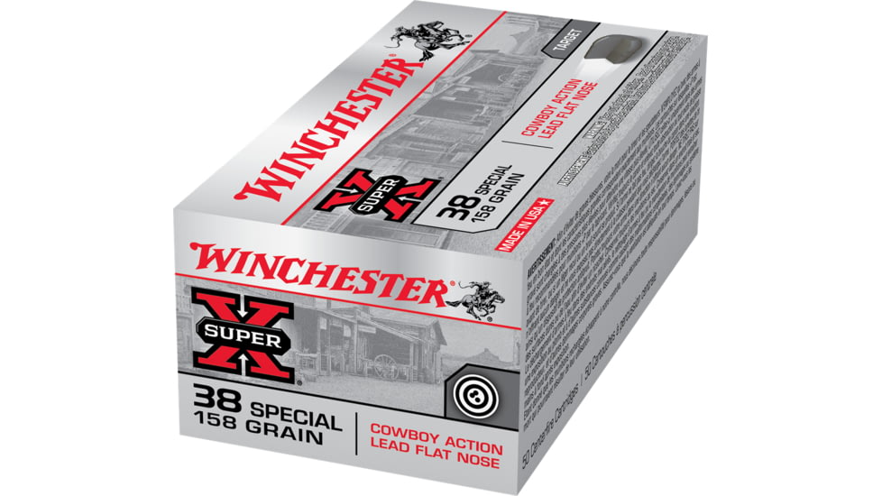 Winchester Super-X HANDGUN .38 Special 158 grain Lead Flat Nose Centerfire Pistol Ammo, 50 Rounds, USA38CB