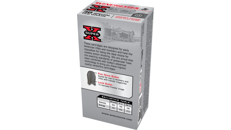 Winchester Super-X HANDGUN .38 Special 158 grain Lead Flat Nose Centerfire Pistol Ammo, 50 Rounds, USA38CB