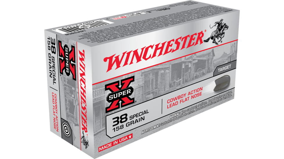 Winchester Super-X HANDGUN .38 Special 158 grain Lead Flat Nose Centerfire Pistol Ammo, 50 Rounds, USA38CB