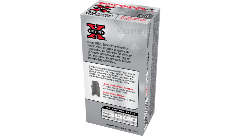 Winchester Super-X HANDGUN .38 Special 158 grain Lead Semi-Wadcutter Centerfire Pistol Ammo, 50 Rounds, X38WCPSV