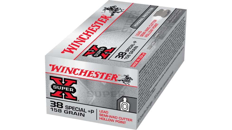 Winchester Super-X HANDGUN .38 Special +P 158 grain Semi-Wadcutter Hollow Point Centerfire Pistol Ammo, 50 Rounds, X38SPD