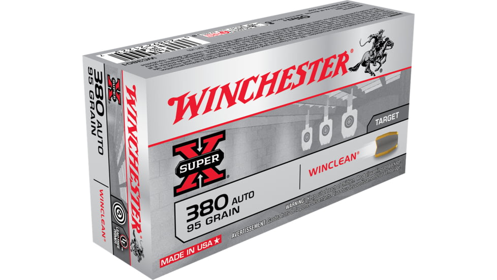 Winchester Super-X HANDGUN .380 ACP 95 grain WinClean Enclosed Base Brass Cased Centerfire Pistol Ammo, 50 Rounds, WC3801