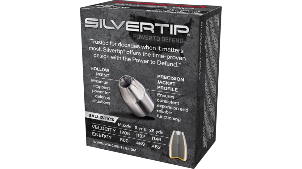Winchester Super-X HANDGUN .40 S&amp;W 155 grain Silvertip Jacketed Hollow Point Centerfire Pistol Ammo, 20 Rounds, W40SWST