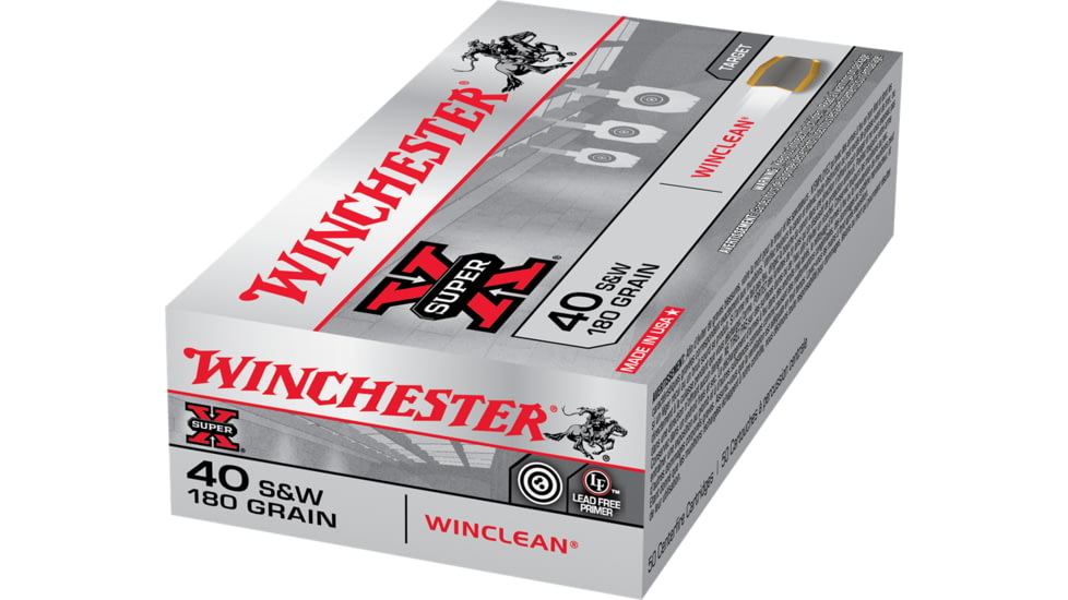Winchester Super-X HANDGUN .40 S&amp;W 180 grain WinClean Enclosed Base Brass Cased Centerfire Pistol Ammo, 50 Rounds, WC402