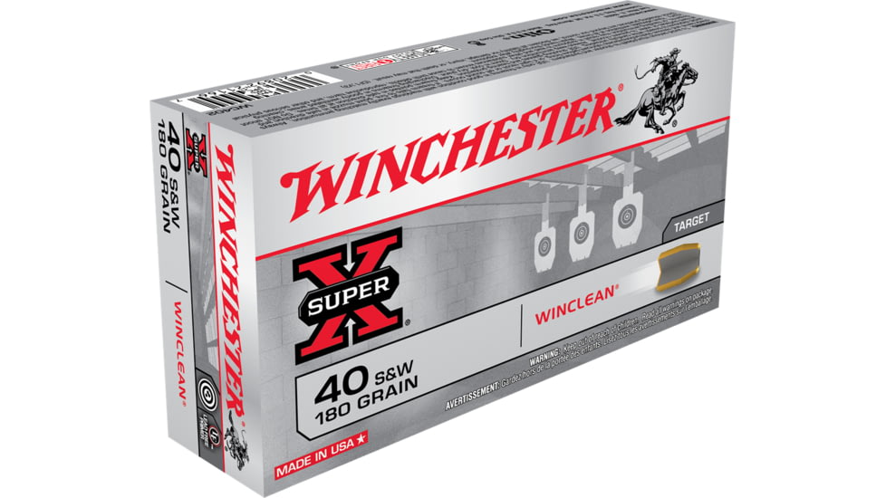 Winchester Super-X HANDGUN .40 S&amp;W 180 grain WinClean Enclosed Base Brass Cased Centerfire Pistol Ammo, 50 Rounds, WC402
