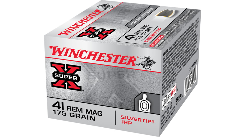Winchester Super-X HANDGUN .41 Remington Magnum 175 grain Silvertip Jacketed Hollow Point Brass Cased Centerfire Pistol Ammo, 20 Rounds, X41MSTHP2