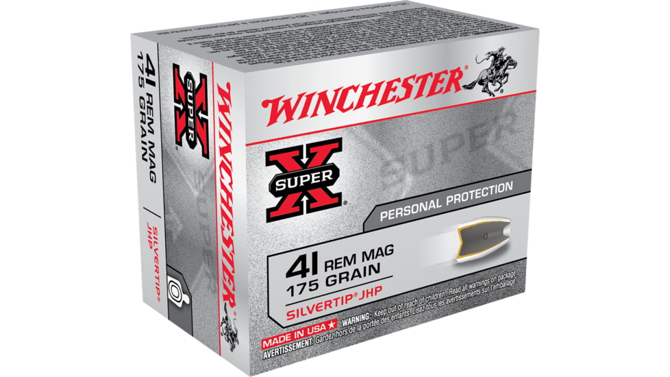 Winchester Super-X HANDGUN .41 Remington Magnum 175 grain Silvertip Jacketed Hollow Point Brass Cased Centerfire Pistol Ammo, 20 Rounds, X41MSTHP2