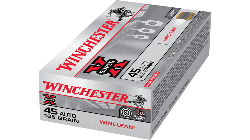 Winchester Super-X HANDGUN .45 ACP 185 grain WinClean Enclosed Base Brass Cased Centerfire Pistol Ammo, 50 Rounds, WC451