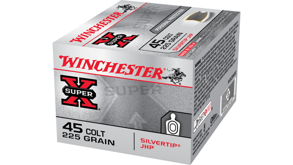 Winchester Super-X HANDGUN .45 Colt 225 grain Silvertip Jacketed Hollow Point Brass Cased Centerfire Pistol Ammo, 20 Rounds, X45CSHP2