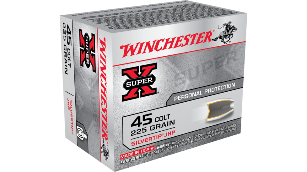 Winchester Super-X HANDGUN .45 Colt 225 grain Silvertip Jacketed Hollow Point Brass Cased Centerfire Pistol Ammo, 20 Rounds, X45CSHP2