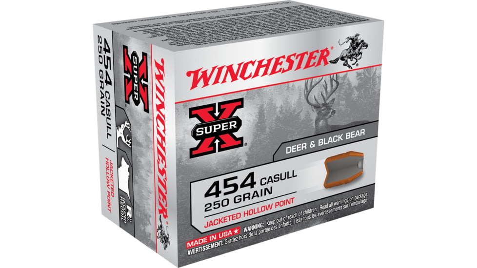 Winchester Super-X HANDGUN .454 Casull 250 grain Jacketed Hollow Point Centerfire Pistol Ammo, 20 Rounds, X454C3