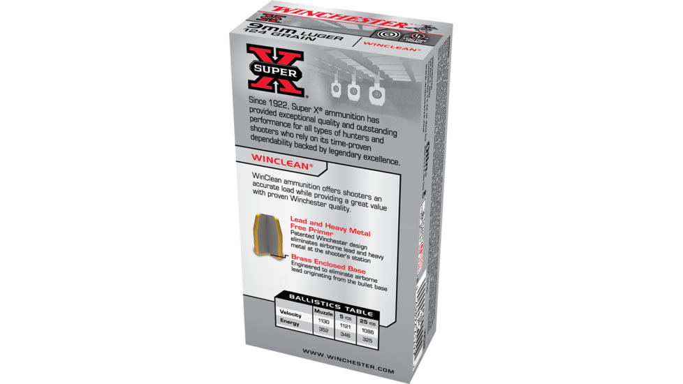 Winchester Super-X HANDGUN 9 mm Luger 124 grain WinClean Enclosed Base Centerfire Pistol Ammo, 50 Rounds, WC92