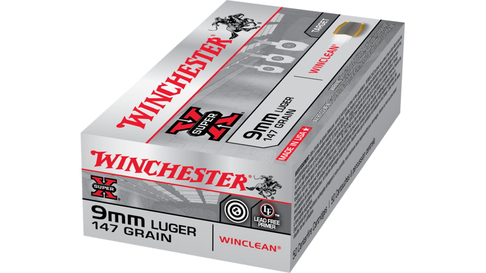 Winchester Super-X HANDGUN 9 mm Luger 147 grain WinClean Enclosed Base Brass Cased Centerfire Pistol Ammo, 50 Rounds, WC93