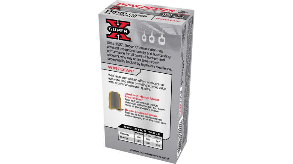 Winchester Super-X HANDGUN 9 mm Luger 147 grain WinClean Enclosed Base Brass Cased Centerfire Pistol Ammo, 50 Rounds, WC93