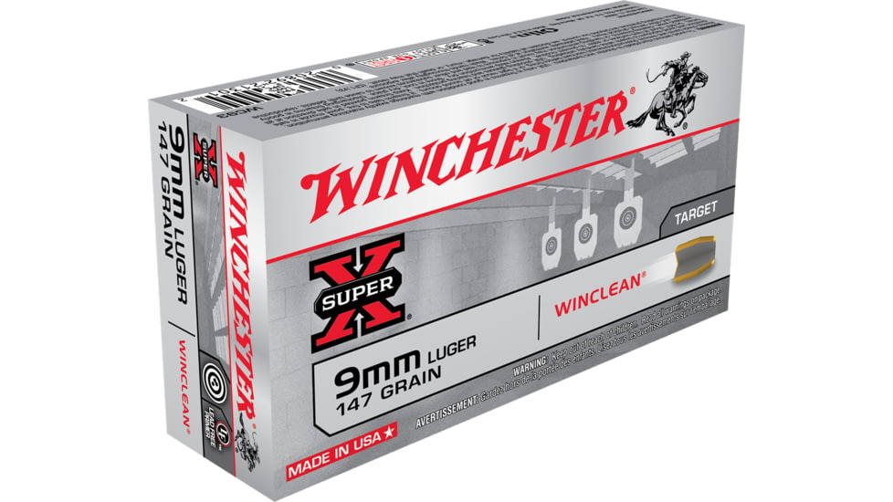 Winchester Super-X HANDGUN 9 mm Luger 147 grain WinClean Enclosed Base Brass Cased Centerfire Pistol Ammo, 50 Rounds, WC93
