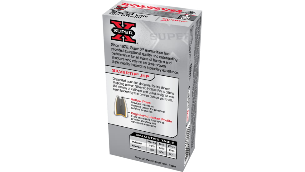 Winchester Super-X HANDGUN 9x23mm Winchester 125 grain Silvertip Jacketed Hollow Point Brass Cased Centerfire Pistol Ammo, 50 Rounds, X923W